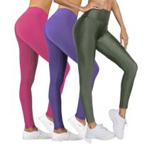 Kit C/3 Calças Legging BÁSICAS COLORIDAS Leg Fitness Academia Corrida Cintura Alta Feminina 579