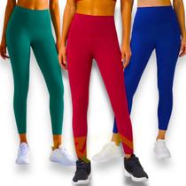 Kit C/3 Calças Legging BÁSICAS COLORIDAS Leg Fitness Academia Corrida Cintura Alta Feminina 579