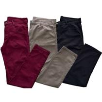 kit c/3 calças masculina jeans e sarja basica slim c/elastano com varias cores kit c/3 calças masculina jeans e sarja basica slim c/elastano com varias cores