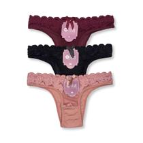 Kit c/ 3 Calcinha com Renda e Transparência Lut Lingerie Kit c/ 3 Calcinha com Renda e Transparência Lut Lingerie