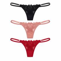 Kit c/ 3 Calcinha Fio Dental Renda e String Lut Lingerie