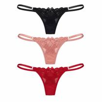 Kit c/ 3 Calcinha Fio Dental Renda e String Lut Lingerie