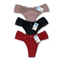 Kit c/ 3 Calcinha Fio Duplo com Renda e Lateral Dupla Dy Any
