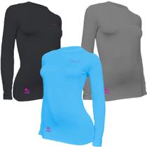 Kit C/ 3 Camisas Feminino Stigli Pro Proteção Solar FPU 50 Manga Longa Luna Poliamida J