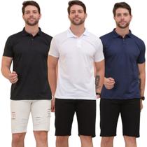 Kit C / 3 Camisas Gola Polo Masculina Poliéster Lisa Slim envio rapido