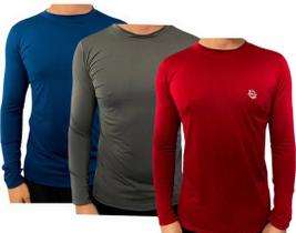 Kit c/ 3 camisas uv térmicas ice proteção solar uv50+ unissex segunda pele vermelho cinza azul