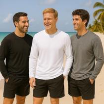 Kit c/3 Camiseta PROTEÇÃO SOLAR UV50+ Masculina ML Térmica Fitness Academia Corrida Praia 1025