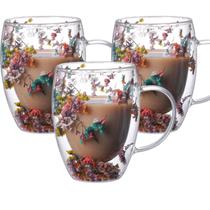 Kit c/ 3 Caneca de Vidro Borossilicato Parede Dupla com Flores Secas 350ml Kit c/ 3 Caneca de Vidro Borossilicato Parede Dupla com Flores Secas 350ml