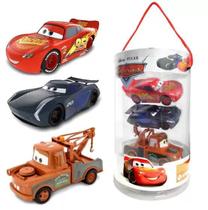 Kit C/ 3 Carrinhos 10CM Tubo - Trio Carros Disney - Relâmpago Mcqueen, Jackson Storm e Mate - Toyng