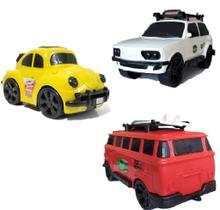 Kit C/ 3 Carrinhos Miniatura Fusca Kombi Brasilia Sweel Car C/ Prancha De Praia - Orange Brinquedos - Orange Toys