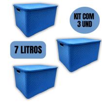 Kit C/ 3 - Cesto Caixa Organizadora Rattan 7 Litros - Azul