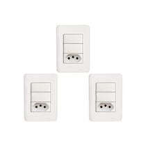Kit C/3 - Conjunto Perlex Aros 4X2 Branco Com Placa(2Simp...