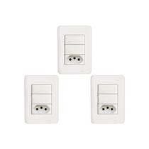 Kit C/3 - Conjunto Perlex Aros 4X2 Branco Com Placa(2Simp...
