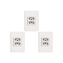 Kit C/3 - Conjunto Perlex Aros 4X2 Branco Com Placa(2Toma...