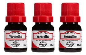 Kit C/3 Corante Alimentício Liquido Vermelho Arcolor 10ml