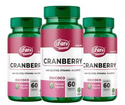KIT C/3 Cranberry Com Selênio + Vit A E Zinco 500mg 60 Caps