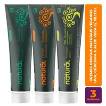 Kit c/ 3 Cremes Dentais Naturais Veganos - Uva, Cúrcuma & Aloe Vera com Xilitol 80g - Orgânico Natural Kit c/ 3 Cremes Dentais Naturais Veganos - Uva, Cúrcuma & Aloe Vera com Xilitol 80g - Orgânico Natural