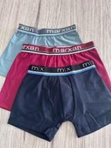 Kit c/3 cueca boxer infantil microfibra lisa e listrada Marxan Kit c/3 cueca boxer infantil microfibra lisa e listrada Marxan