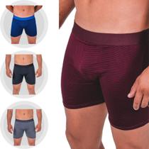 Kit C/3 Cueca Boxer RISCADINHA Microfibra Long Leg Box LUXO Direto Fabrica