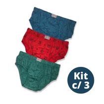 Kit c/ 3 Cueca Slip Infantil de Algodão Estampado Lipys