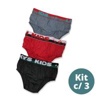 Kit c/ 3 Cueca Slip Infantil de Algodão Lipys Kit c/ 3 Cueca Slip Infantil de Algodão Lipys