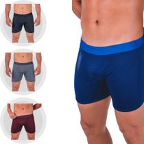 Kit C/3 Cuecas Boxer Riscadinha Microfibra Long Leg Masculino