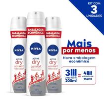 Kit c/3 desodorante nivea aerosol 200ml acitive dry comfort