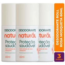 Kit c/ 3 Desodorante Vegano Roll Rosa Mosqueta 60ml - Orgânico Natural