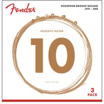 Kit c/3 Encordoamentos Fender para violão 010 60XL Phosphor Bronze