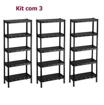 KIT C 3 Estante Plástica Preta 5 Prateleiras com pezinhos 872 Modular Organizador