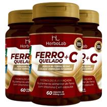 KIT C/3 Ferro + Vitamina C Quelado 60 Cápsulas - Herbolab KIT C/3 Ferro + Vitamina C Quelado 60 Cápsulas - Herbolab