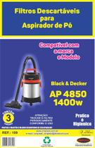 Kit C/3 Filtro Saco Papel para Aspirador de Pó Black e Decker AP4850 1400w