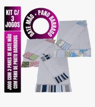 Kit C/3 - Jogo Bate Mão e Pano Barrados Variados Têxtil H. Carvalho - Decorativo - Extrema Qualidade Kit C/3 - Jogo Bate Mão e Pano Barrados Variados Têxtil H. Carvalho - Decorativo - Extrema Qualidade
