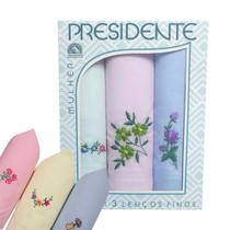 Kit c/ 3 Lenço Feminino Colorido Com Bordado Presidente Kit c/ 3 Lenço Feminino Colorido Com Bordado Presidente