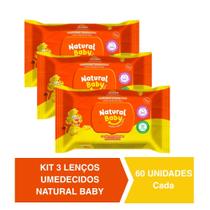 Kit c/3 Lenços Umedecidos Natural Baby 60un Cada Evergreen