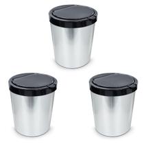 Kit C/ 3 Lixeiras Cesto Tipo Inox Com Tampa Click 10 Litros Prata
