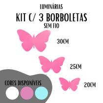 Kit c/ 3 Luminárias Borboletas / Kit Abajur Borboleta / Arandela Infantil / Arandela Borboleta