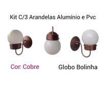 Kit C/3 Luminárias de parede Alumínio e Pvc Com Globo bolinha