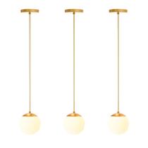 Kit c/3 lustre pendente globo bola vidro led jabuticaba stuttgart dourado fosco - branco quente Kit c/3 lustre pendente globo bola vidro led jabuticaba stuttgart dourado fosco - branco quente