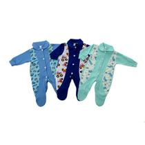 Kit C/3 Macacão De Malha Bebê Estampado Masculino RN-67 Kit C/3 Macacão De Malha Bebê Estampado Masculino RN-67