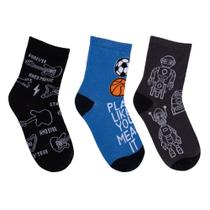 Kit c/ 3 Meias Infantil Selene Cano Longo Estampada Marinho Kit c/ 3 Meias Infantil Selene Cano Longo Estampada Marinho