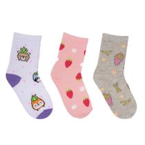 Kit c/ 3 Meias Infantil Selene Cano Longo Estampada Mescla
