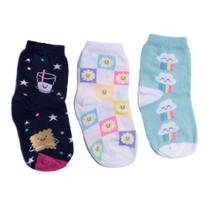 Kit c/ 3 Meias Selene Bebê Cano Médio Menina Branco/azul