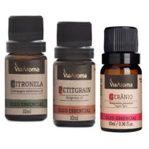 Kit c/3 Oleo Essencial 100% Natural Via Aroma 10ml - Citronela - Petitgrain - Geranio