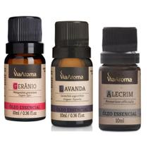 Kit c/3 Óleo Essencial 100% Natural Via Aroma 10ml - Gerânio - Lavanda - Alecrim