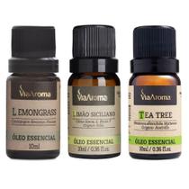 Kit c/3 Oleo Essencial - Capim Limão, Limão Siciliano, Tea Tree Melaleuca Via Aroma Kit c/3 Oleo Essencial - Capim Limão, Limão Siciliano, Tea Tree Melaleuca Via Aroma