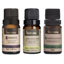 Kit c/3 Oleo Essencial Via Aroma 10ml - Lavanda - Limão Siciliano - Eucaliptus