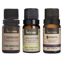 Kit c/3 Oleo Essencial Via Aroma 10ml - Lemongrass - Limão Siciliano - Lavanda