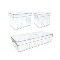 Kit C/3 Organizador 2,8/ 3,6/3,8 Lts Armário Geladeira Cozinha Tampa Conservação Alimentos Verduras