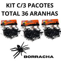 Kit c/3 pacotes Aranha c/12 de borracha decoração Halloween